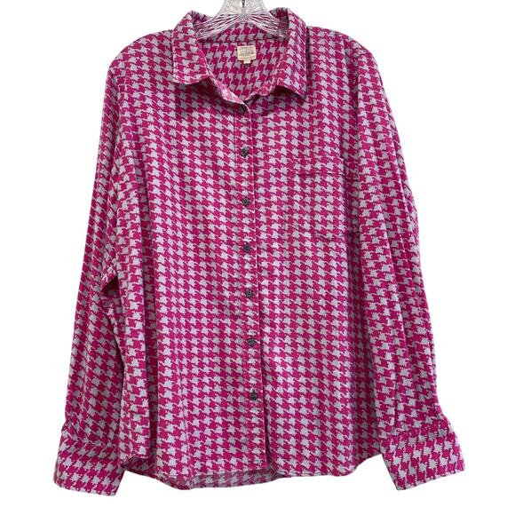 J Crew The Perfect Shirt Houndstooth Button Down Cotton Top Size XL Ivy League - Picture 1 of 8